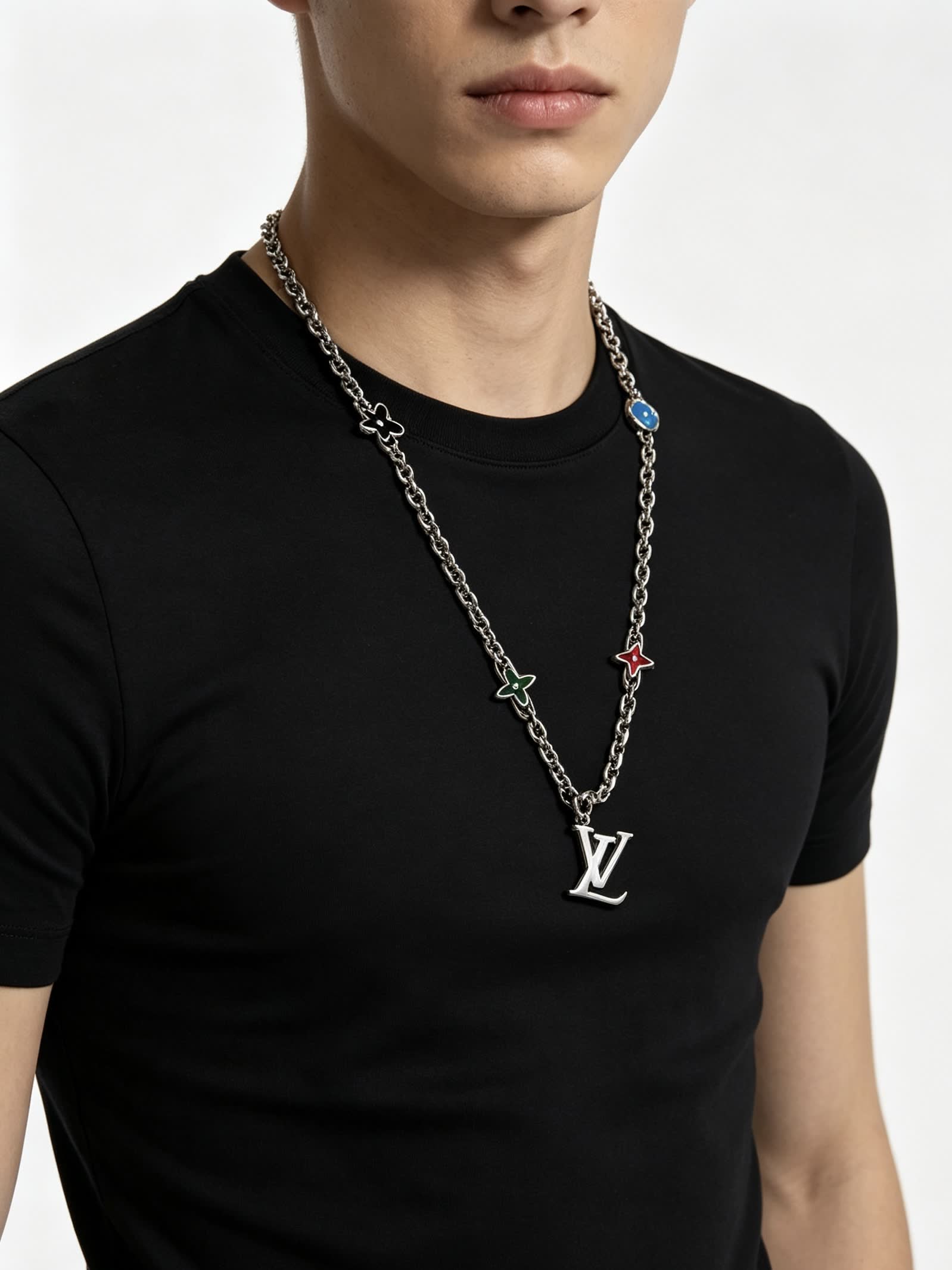 Louis Vuitton Silver Tone Multi-Color Flower Necklace